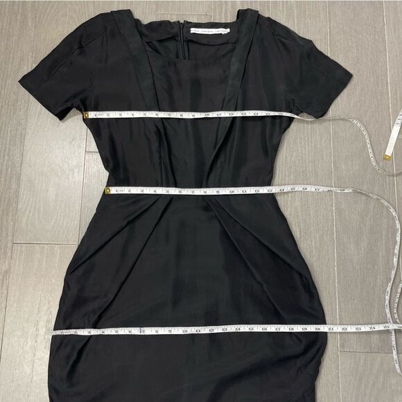 & Other Stories Black 100% Silk Hourglass Pinup Goth Midi Dress Pockets 36 S 4 - Picture 15 of 16
